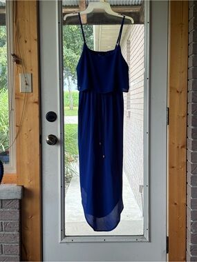 Chiffon Spaghetti-Strap Maxi Dress in Royal Blue